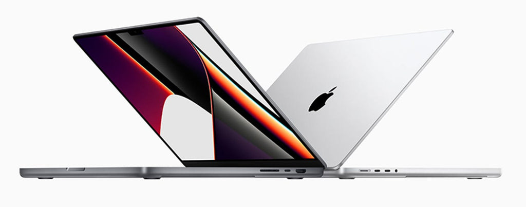 side view of 2 space grey pre-owned MacBooks Pro 16-inch M1