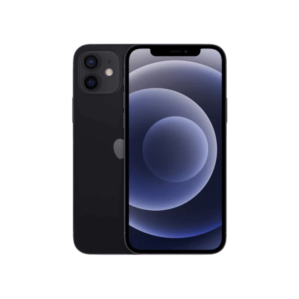 Back view of a black pre-owned iPhone 12