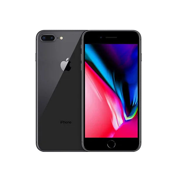 Back view of a black pre-owned iPhone 8 Plus