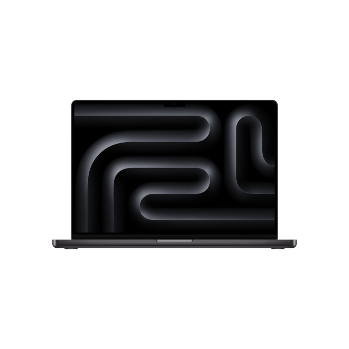 front view of a space black pre-owned MacBook Pro 16-inch M3