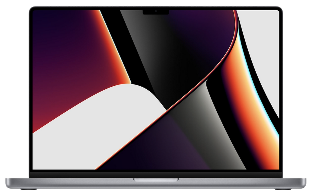 Front view of a space grey pre-owned MacBook Pro 16-inch M1