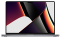 Front view of a space grey pre-owned MacBook Pro 16-inch M1