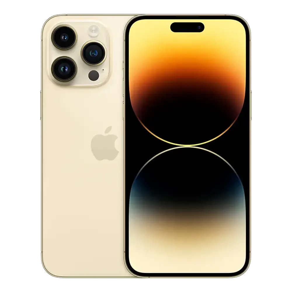 Back view of a gold pre-owned iPhone 14 Pro 256GB