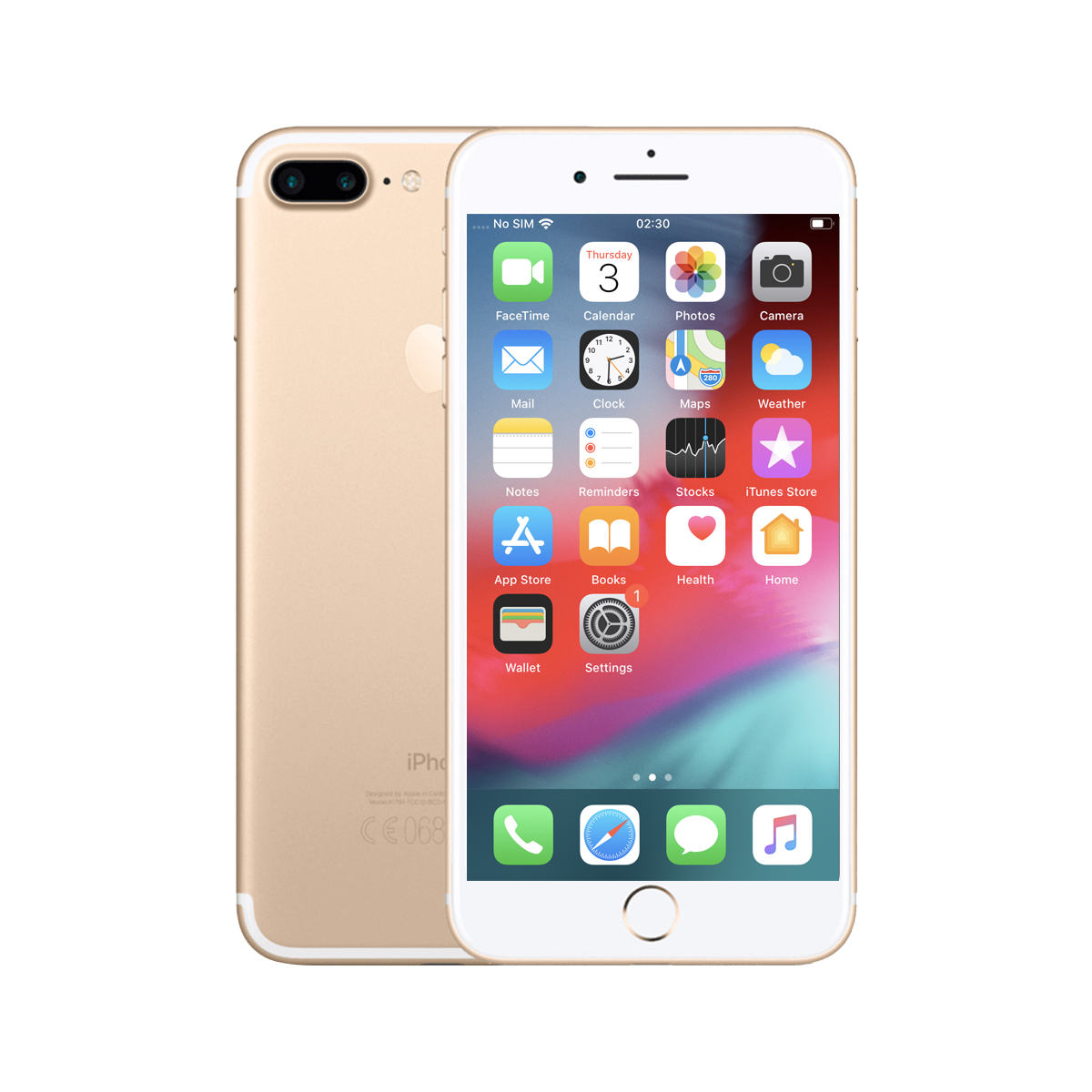 Back and front view of a gold pre-owned iPhone 7 Plus