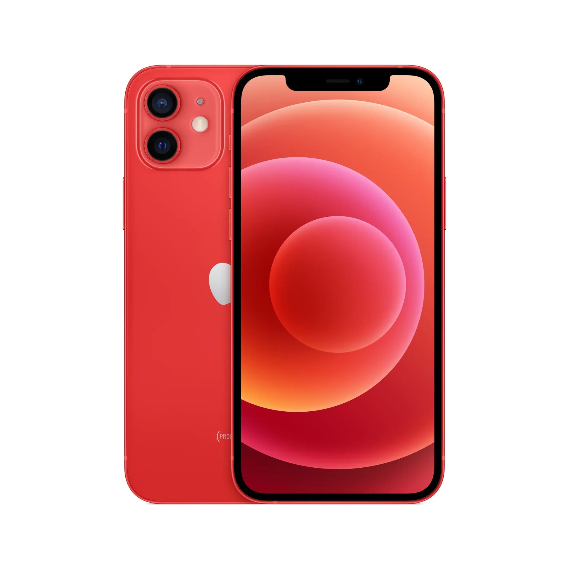 Back view of a red pre-owned iPhone 12