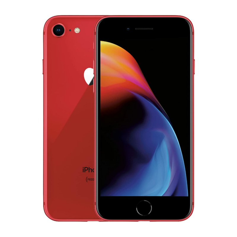 Back view of a red pre-owned iPhone 8