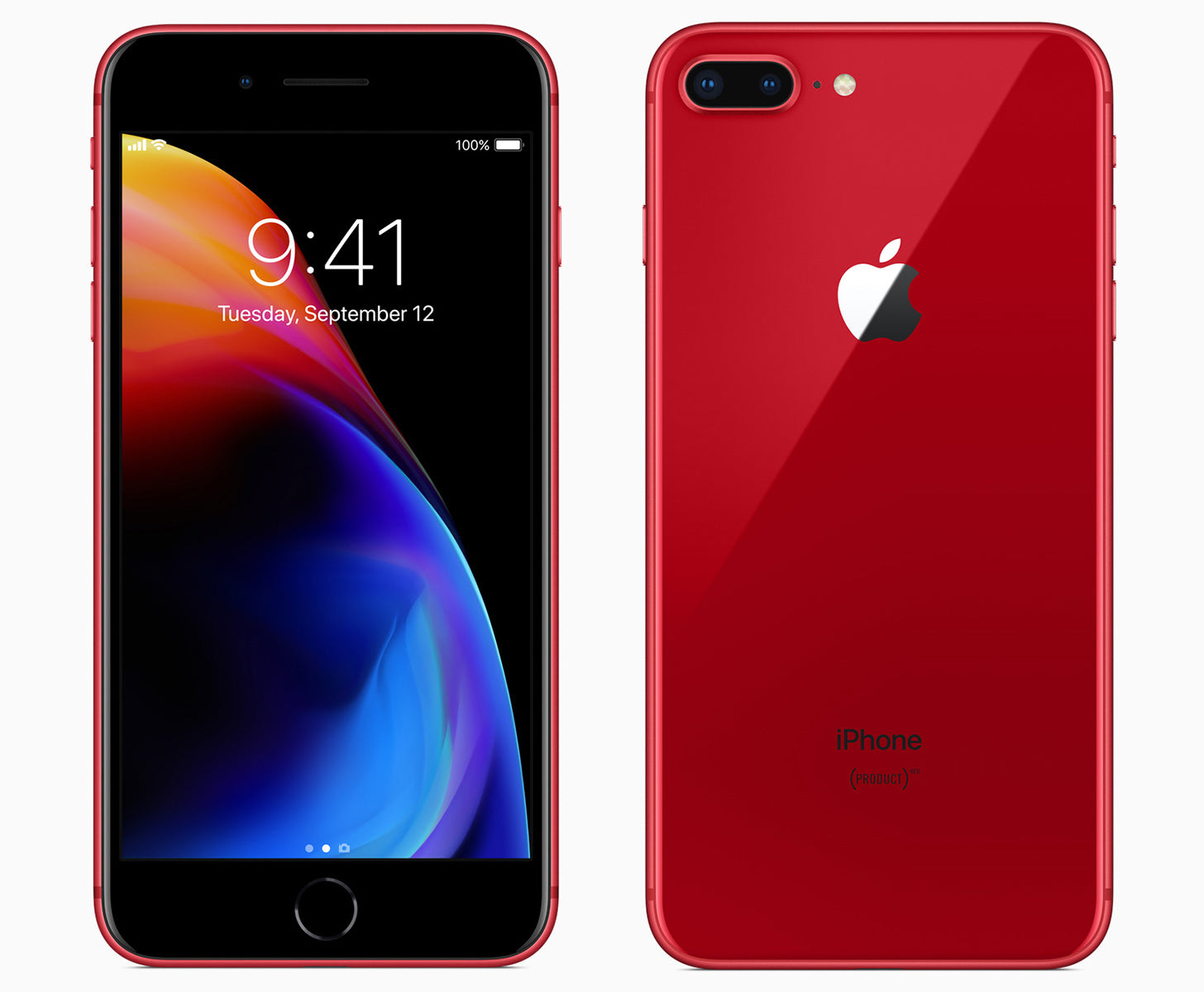 Back view of a red pre-owned iPhone 8 Plus