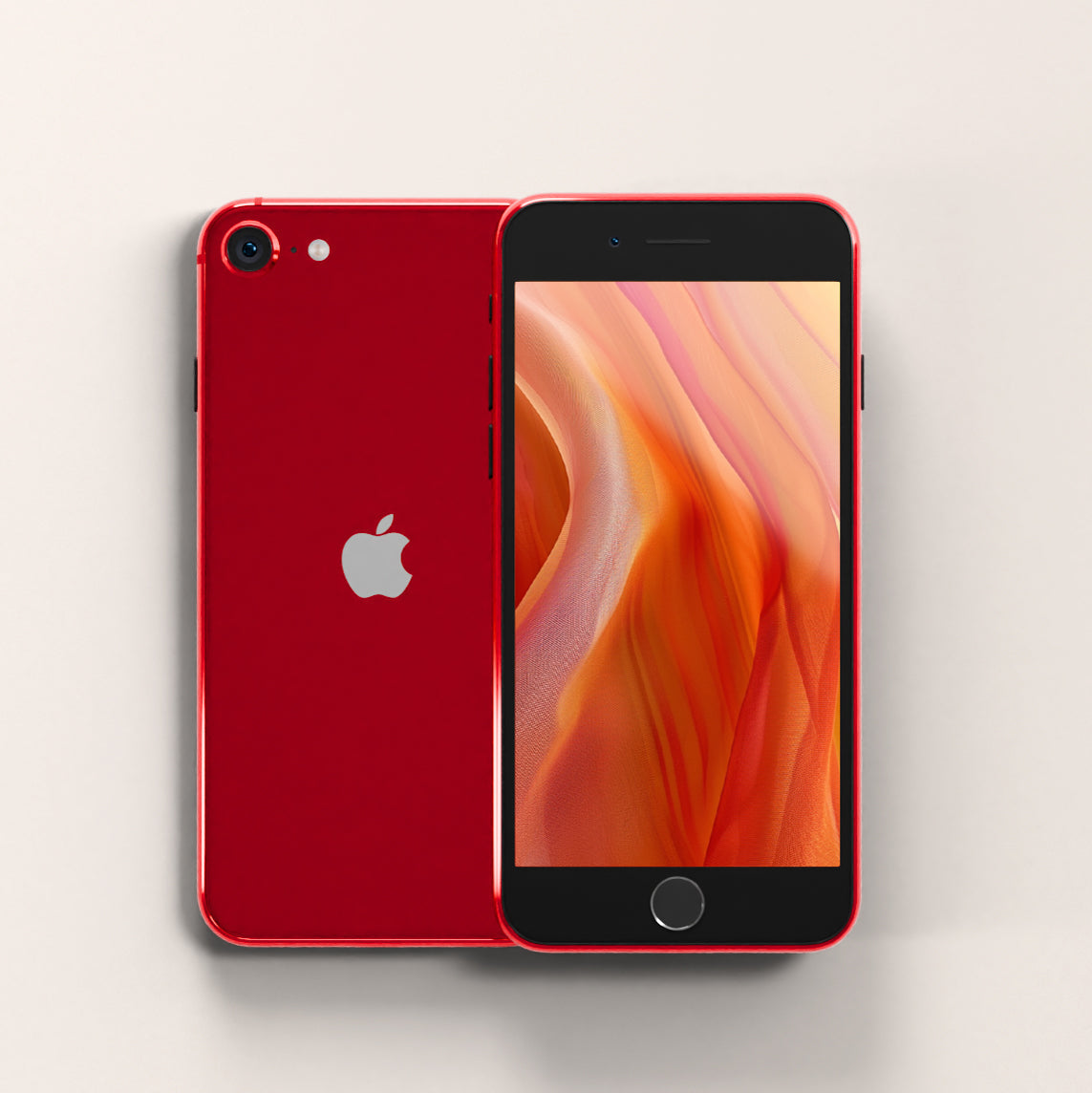 Back view of a red pre-owned iPhone SE 2020