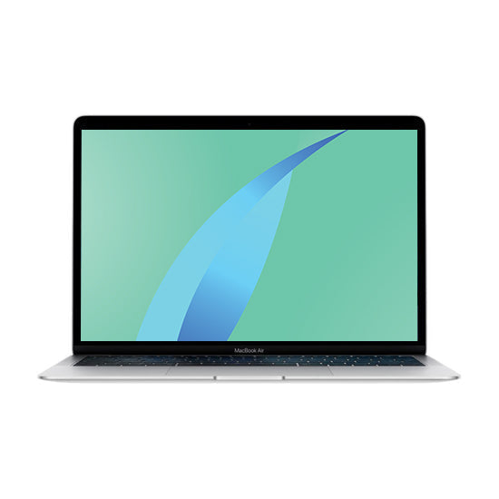 Front view of a silver pre-owned MacBook Air 2018
