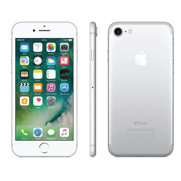 Back view of a silver pre-owned iPhone 7