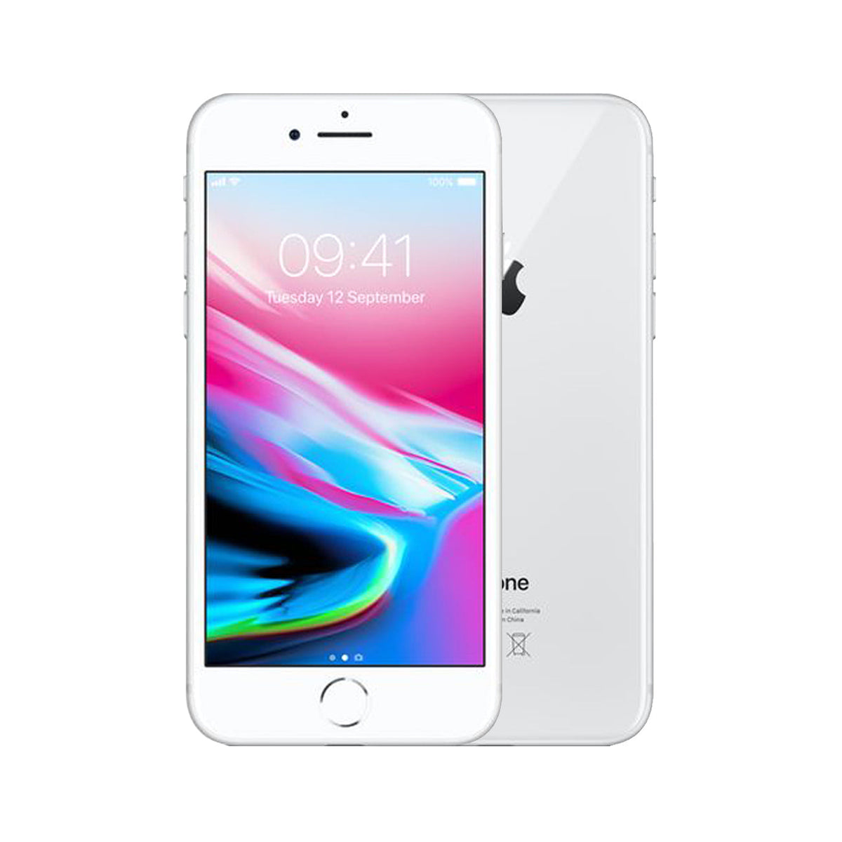 front and back view of a silver pre-owned iPhone 8