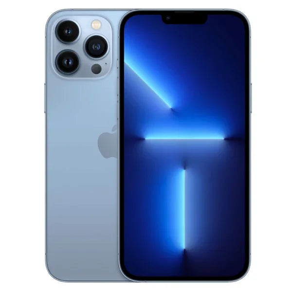 Back view of a sky blue pre-owned iPhone 13 Pro Max 256GB