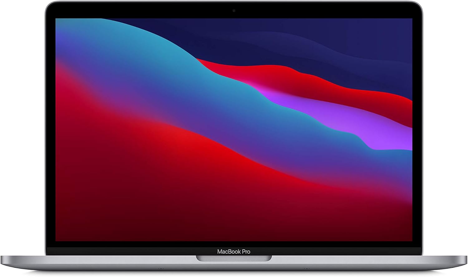 Front view of a space grey pre-owned MacBook Pro M1 2020