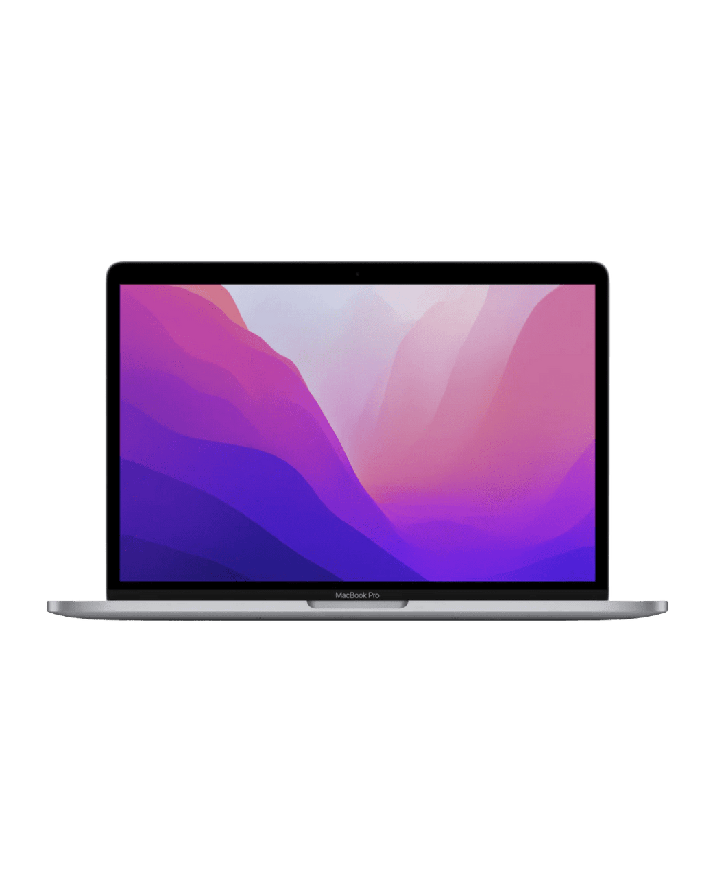 Front view of a space grey pre-owned MacBook Pro M2 2022