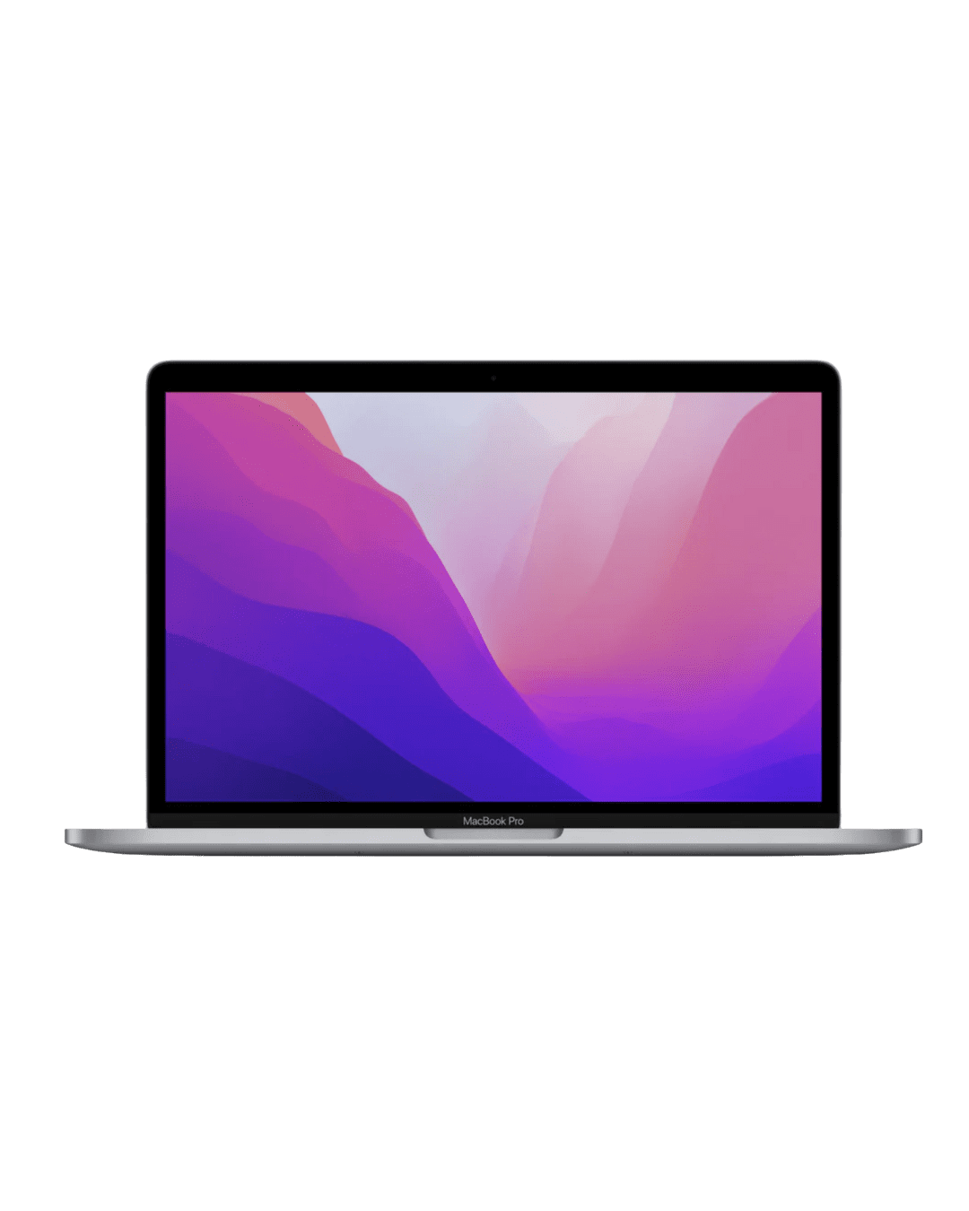 Front view of a space grey pre-owned MacBook Pro M2 2022