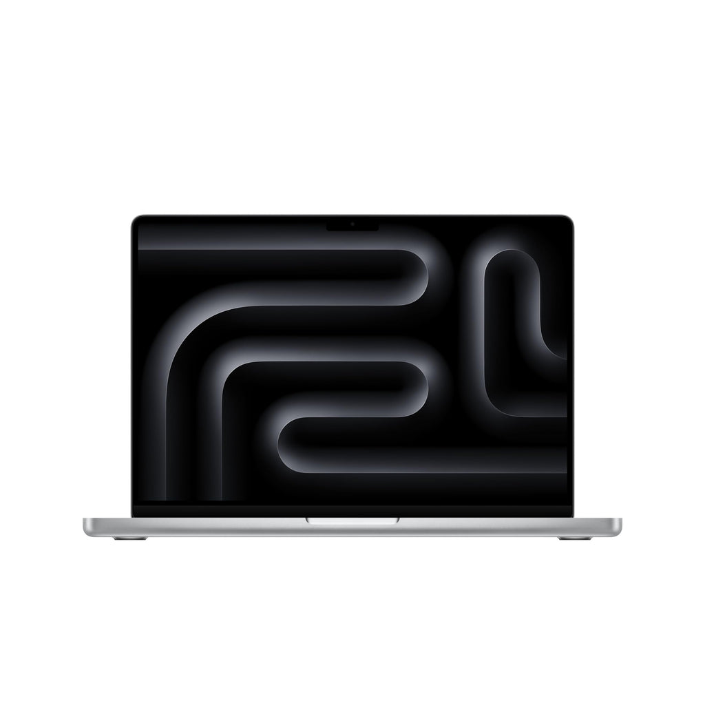 Front view of a space grey pre-owned MacBook Pro 14-inch M3