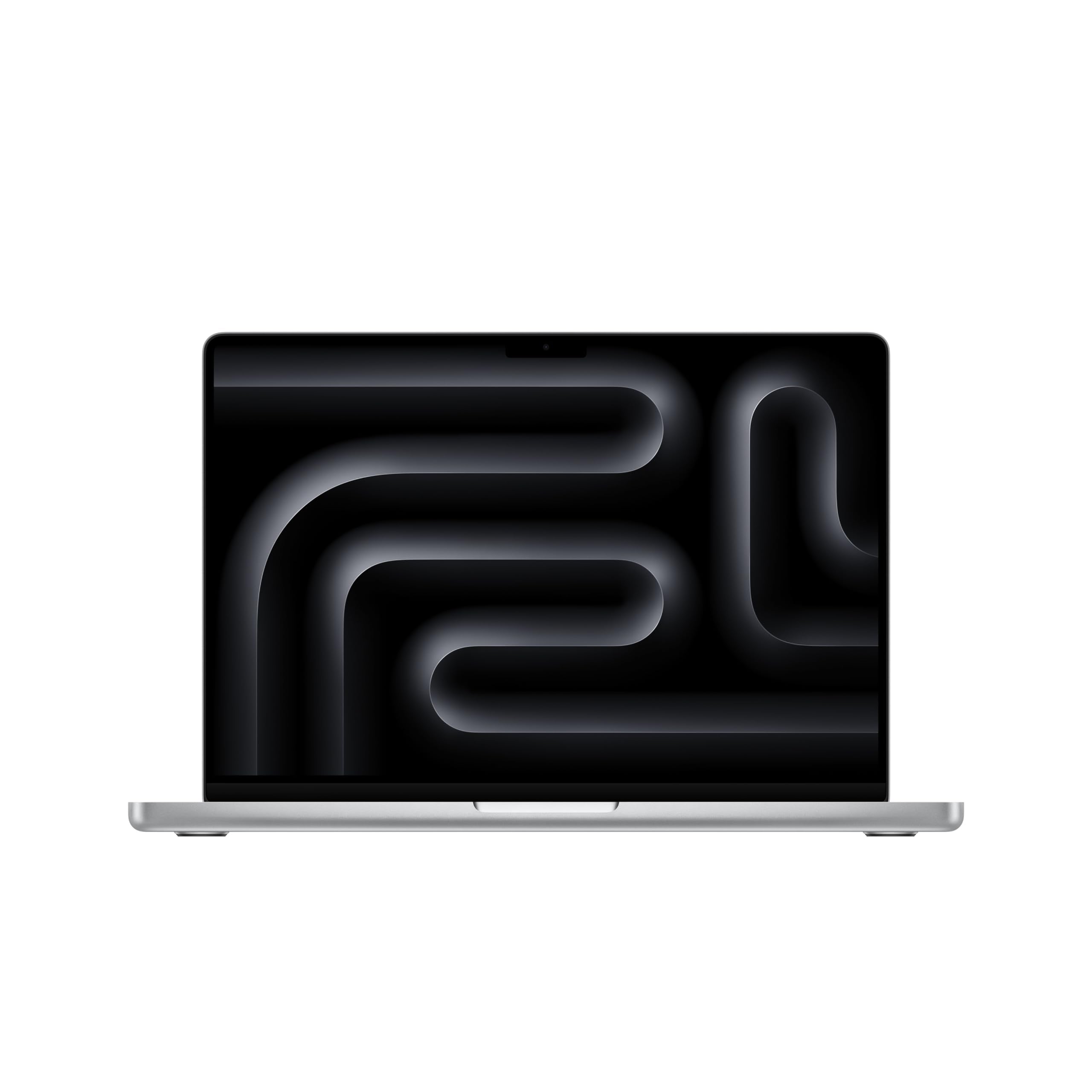 Front view of a space grey pre-owned MacBook Pro 14-inch M3
