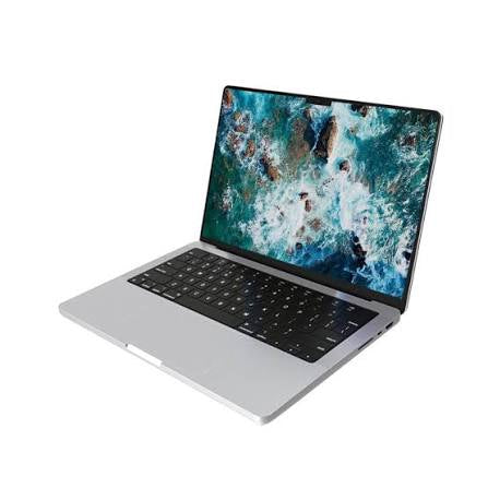 side front  view of a space grey pre-owned MacBook Pro 14-inch M1 Pro