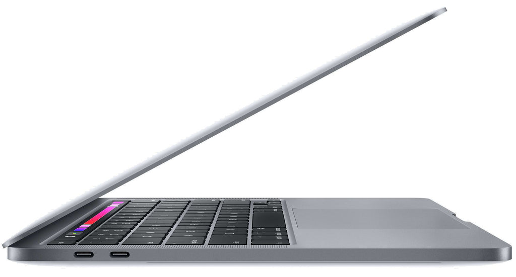 Side view of a space grey pre-owned MacBook Pro M2 2022