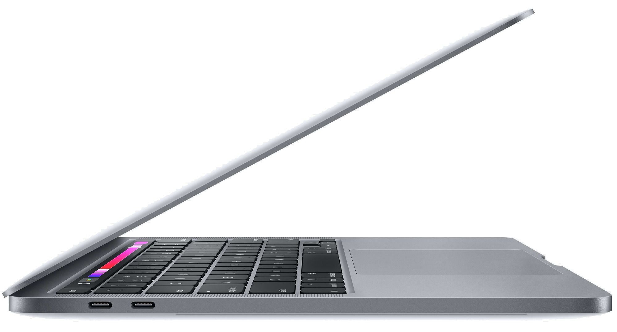 Side view of a space grey pre-owned MacBook Pro M2 2022
