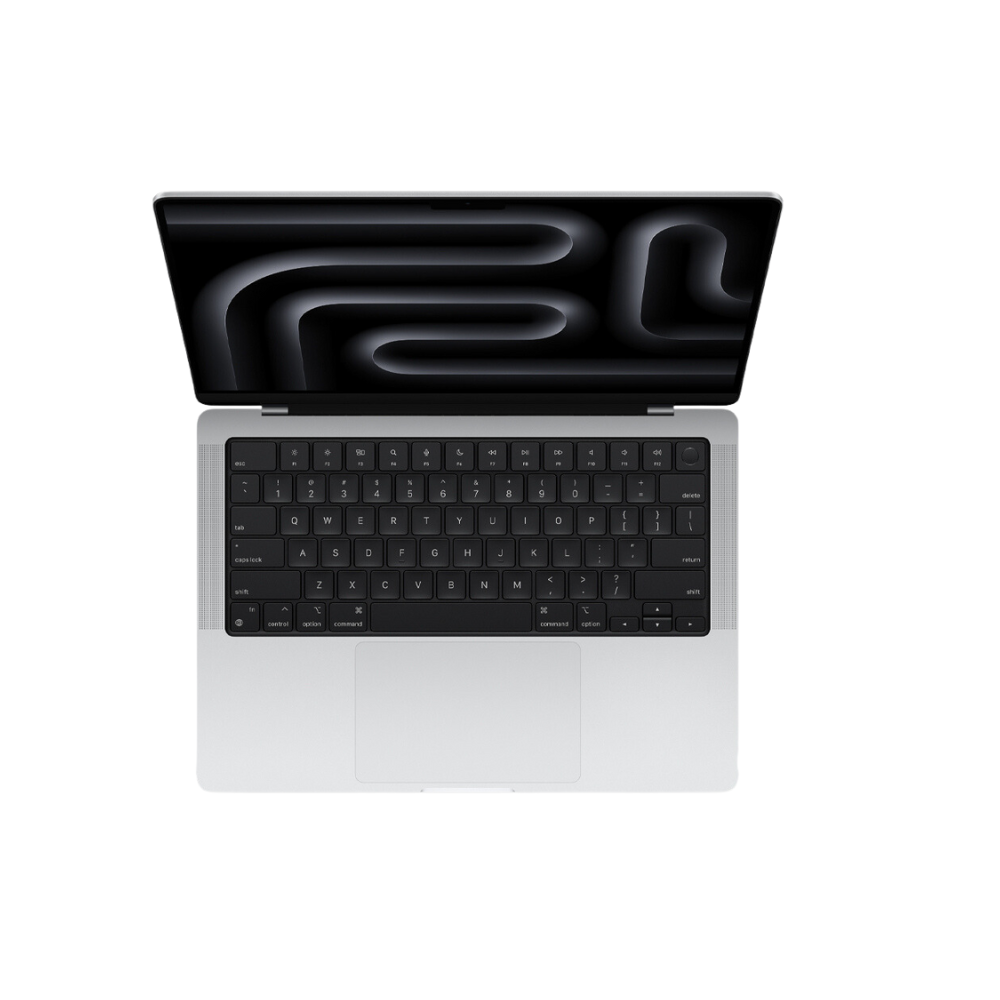 Top view of a space grey pre-owned MacBook Pro 14-inch M3