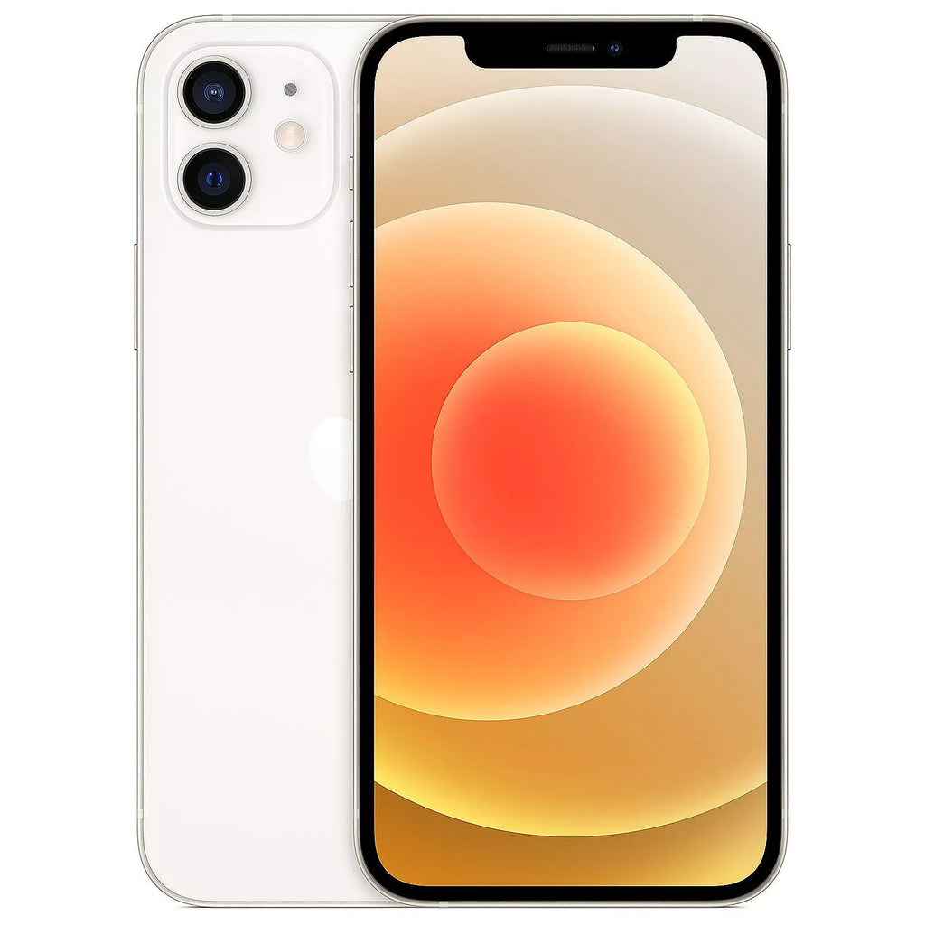 Back view of a white pre-owned iPhone 12