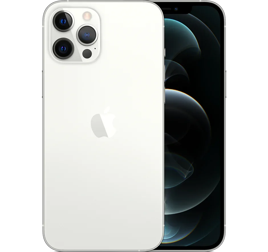 Back view of a white pre-owned iPhone 12 Pro