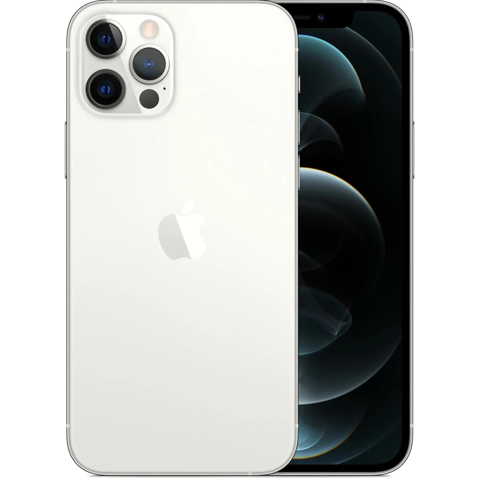 Back view of a white pre-owned iPhone 12 Pro Max