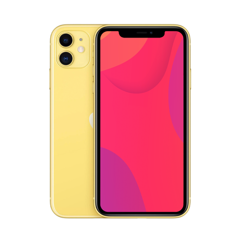 Back view of a yellow pre-owned iPhone 11