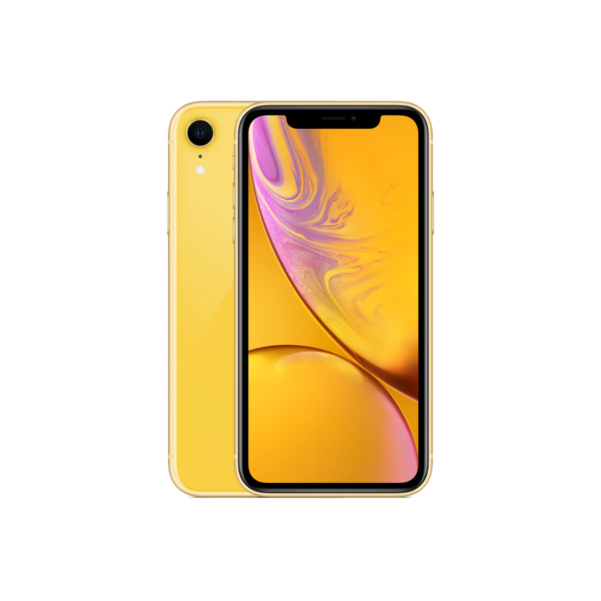 Back view of a yellow pre-owned iPhone XR